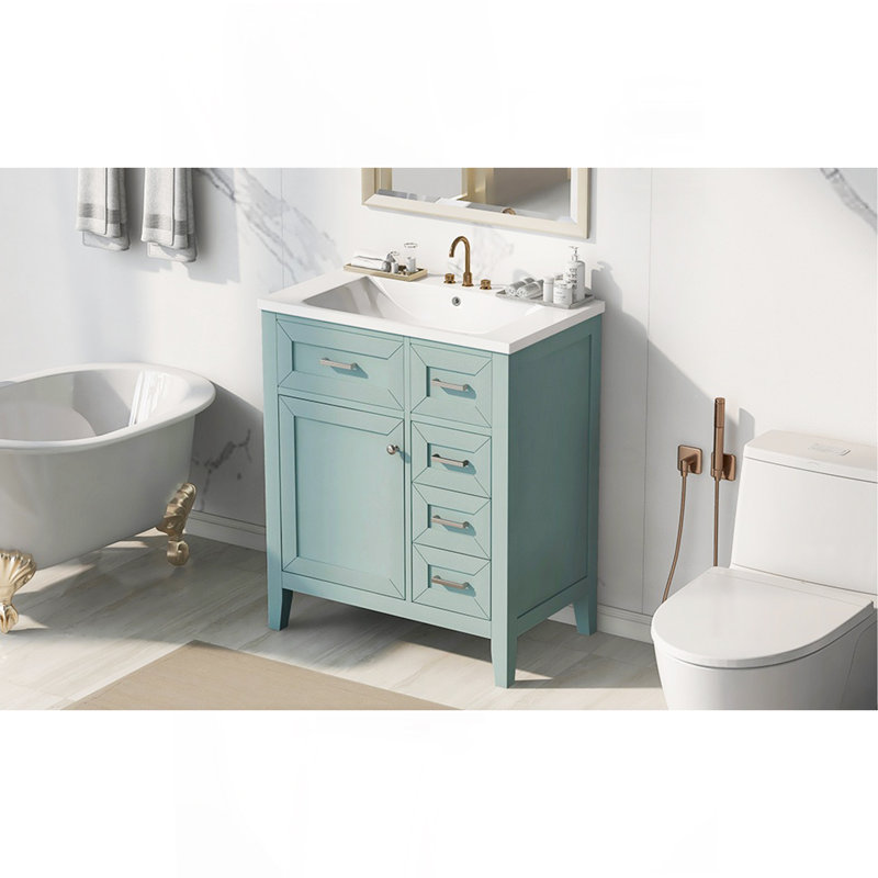 Ensemble de meuble-lavabo avec lavabo 30 po, armoire de salle de bain verte avec tiroirs, structure solide et panneau de fibres à densité moyenne