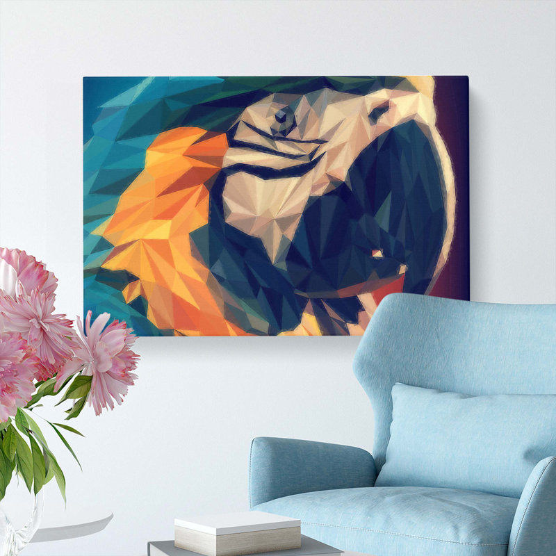 Geometric Macaw Parrot In Abstract - Wrapped Canvas, 50cm H x 76cm W x 3cm D