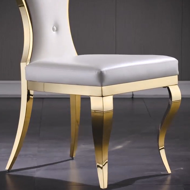 Janaka Faux Leather Gold Kitchen & Dining Chairs, White