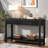 Modern Console Table With Striped Design, 2 Drawers And 2-tier Design-1410201999