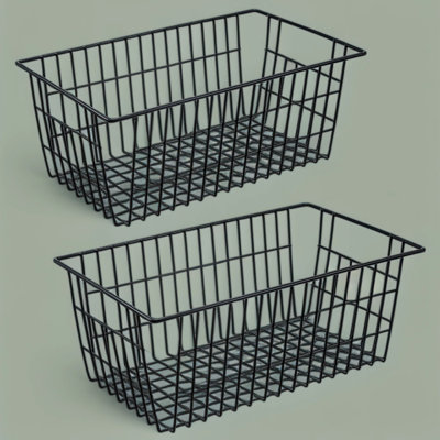 Freezer Storage Baskets 2-Pack, Wire Storage Bins With Handles For Kitchen, Pantry, Cabinet, Closet, And Bathroom Organization