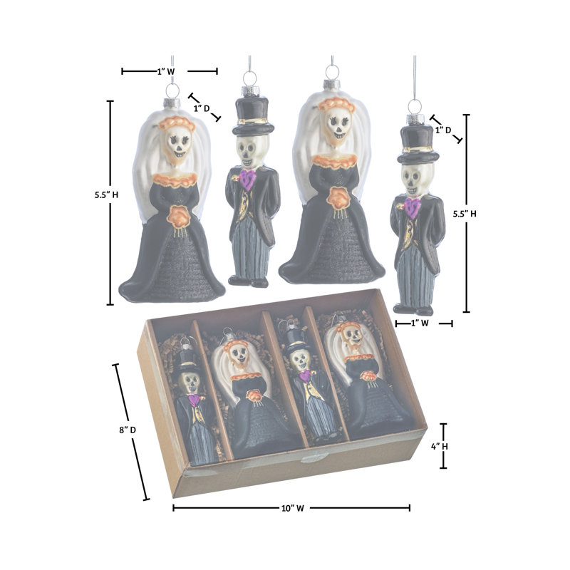 5.5" Glass Bride /Groom Skeleton Ornament