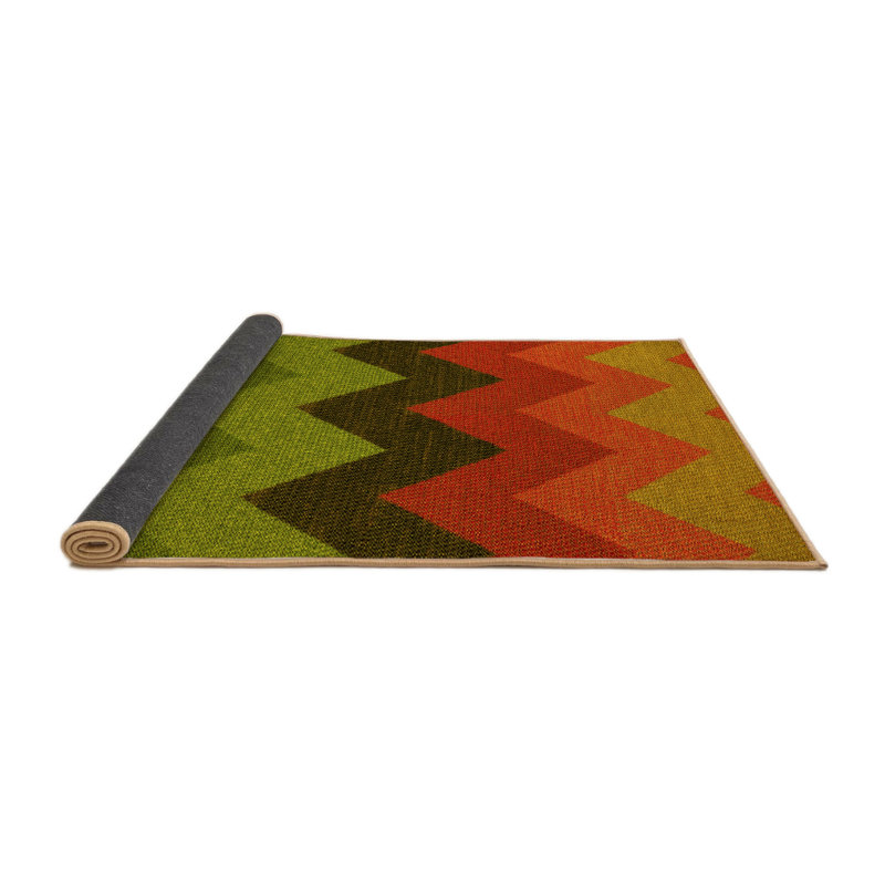 Tapis vert / orange / jaune à chevrons, Rond 4 pi