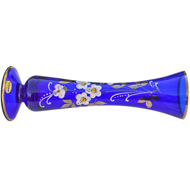 Vase de table en verre fait à la main en bleu / or