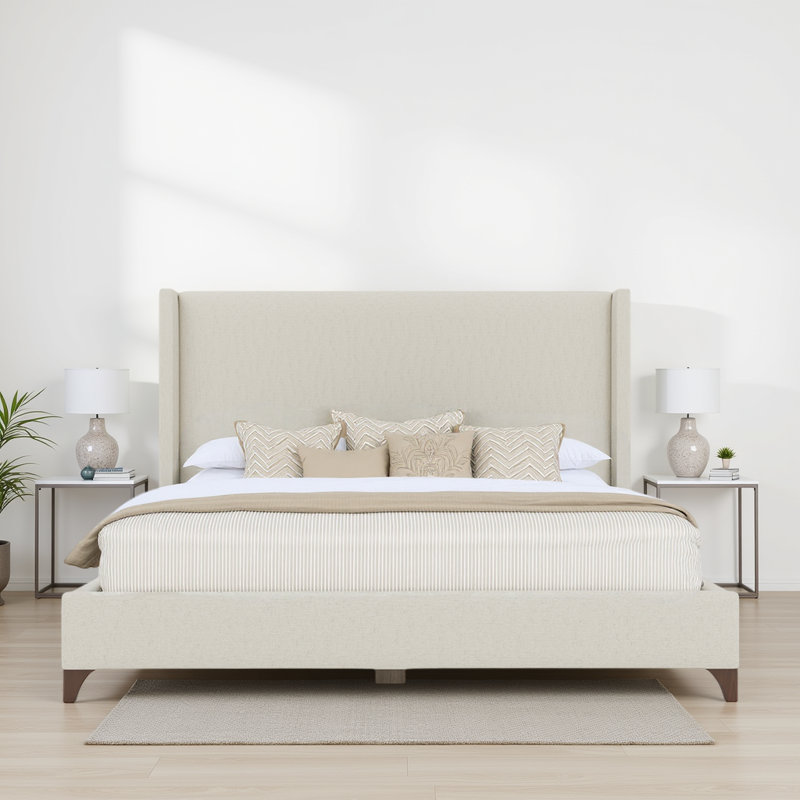 Lit tapissier Megan Classic, Revolution® blanc cassé, Très grand lit