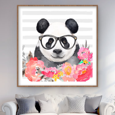 Panda avec lunettes - reproduction encadrée mat pour décor de chambre d'enfant