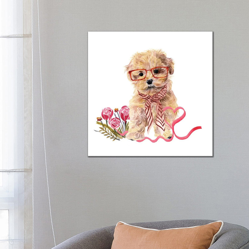 Valentine Puppy II by Melissa Wang - Wrapped Canvas Painting, 66.04 cm H x 66.04 cm W x 1.91 cm D