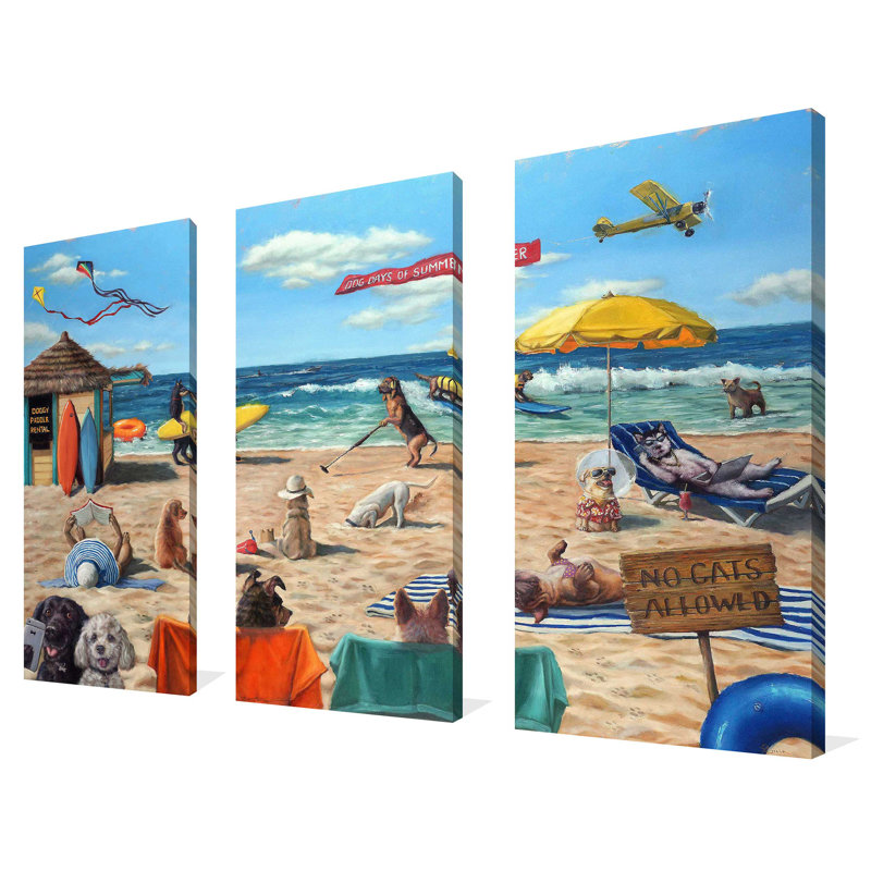 "Dog Beach", ensemble de 3 impressions sur toile
