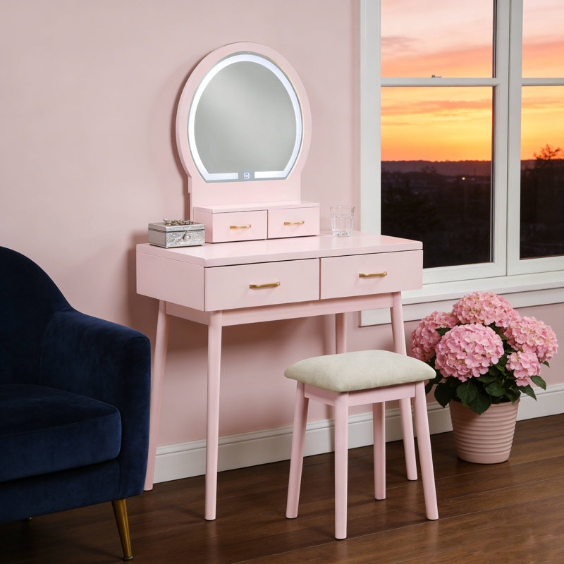 Magnifique meuble-lavabo avec miroir et tabouret avec tiroirs de rangement