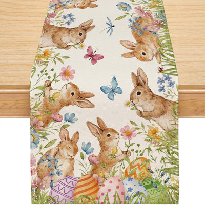 Chemin de table de Pâques avec œufs de lapin et papillons en polyester