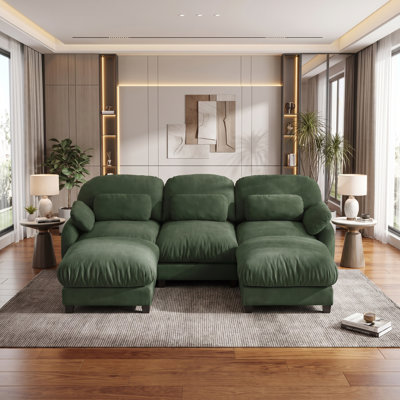 3‑Seater Sofa Set with 2 Ottomans, Soft Chenille Modern Upholstered Couch for Living Room, Apartment