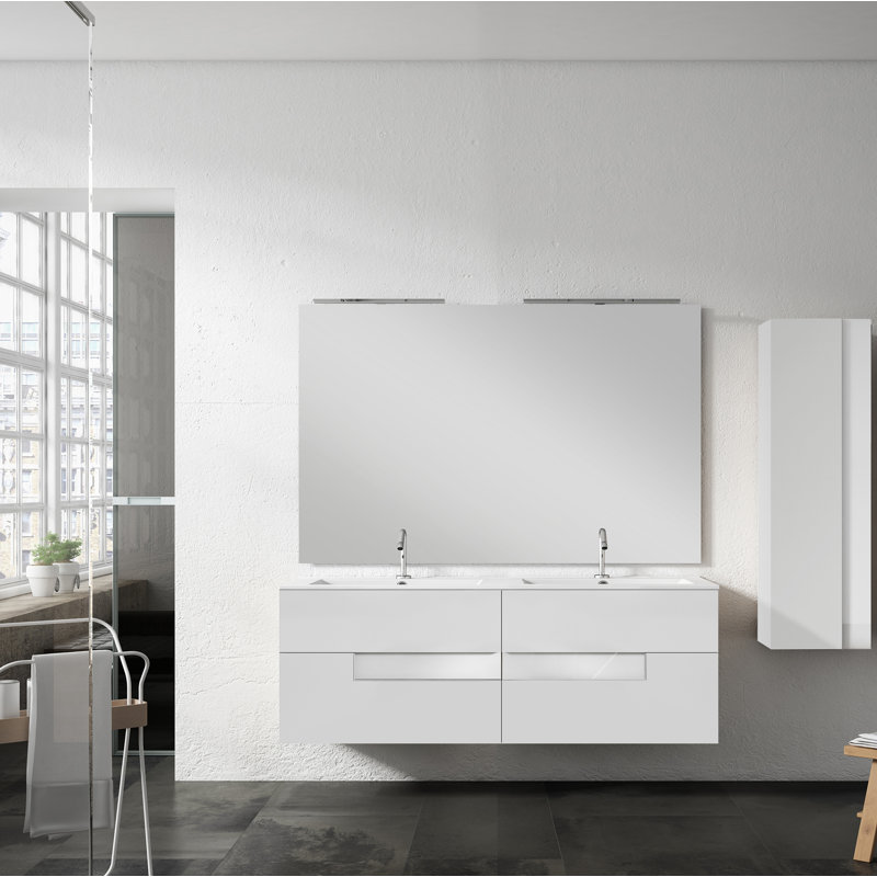 Ensemble de meuble-lavabo double mural 64 "Malika, Blanc