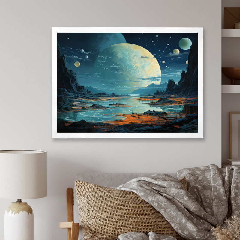 Paysage moderne de la planète Pluton sur toile, H 34 po x l 44 po x P 1,5 po, Cadre photo blanc