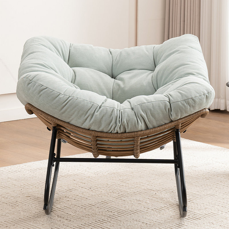 Chaise berçante, chaise d'appoint rembourrée en chenille, chaise berçante moderne pour chambre de bébé, Bleu clair