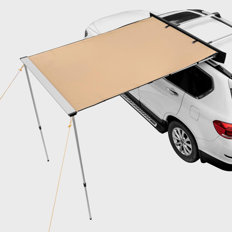 Car Side Awning, Large 4.6'X6.6' Shade Coverage Vehicle Awning, Pu3000mm UV50+ Retractable Car Awning With Waterproof Storage Bag, Suitable For Truck, SUV, Van, Campers