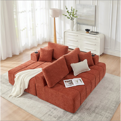108" L-Shaped Chenille Sectional Sofa, Cloud Style Boneless Sofa with Chaise, Modern Upholstered Couch with Cup Holders & Side Pockets, Compression Sofa for Living Room, No Assembly Required