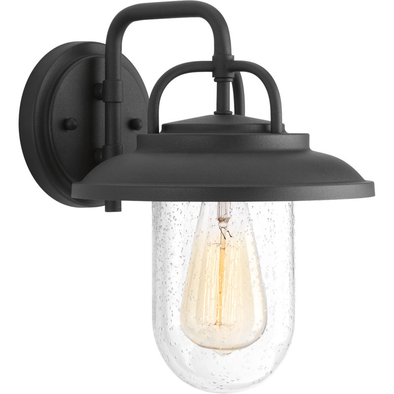 Luminaire de grange d'extérieur en verre grainé noir H 11,5 po Emmalyn
