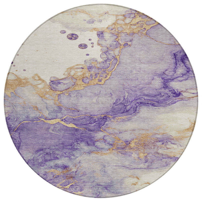 Tapis d'intérieur rond lavable abstrait mauve et doré 8 pi