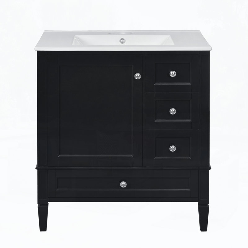 Meuble-lavabo 30 po avec lavabo en céramique, Noir, noir, noir, noir