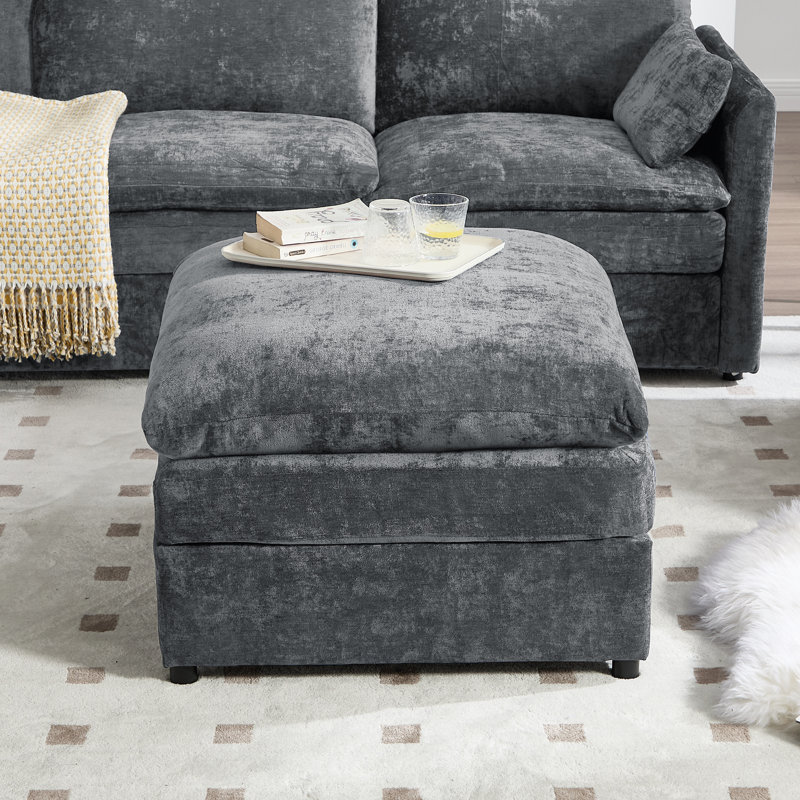 Drago 29'' W Square Upholstered Modern Ottoman, Gray
