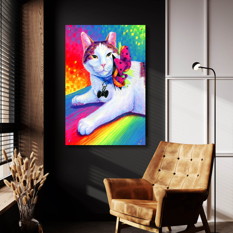  «Rainbow Cat» par Rebecca Wang, art mural en verre acrylique, 24 po x 36 po