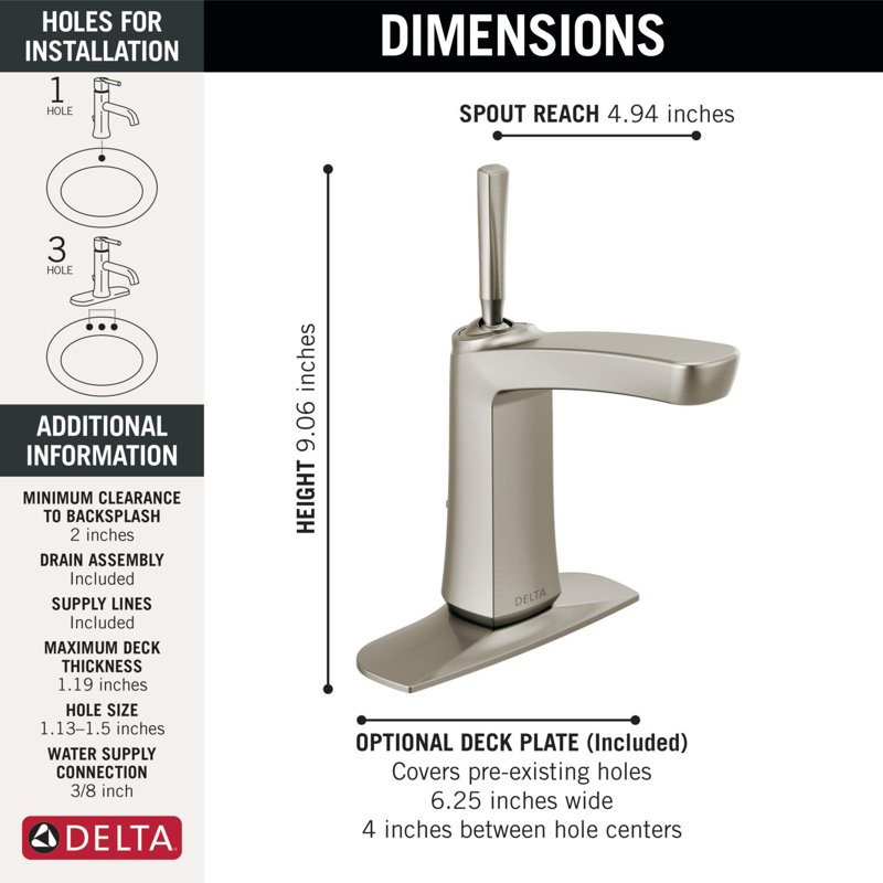 Vesna Single Hole Bathroom Faucet with Drain Assembly, Spotshield Brushed Nickel