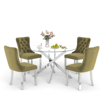 Keyari 4 - Person Pedestal Base Dining Set