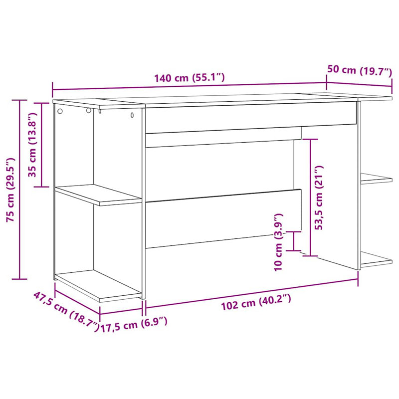 Desk With Shelf 140 X 50 X 75 Cm Engineered Wood, Black Oak