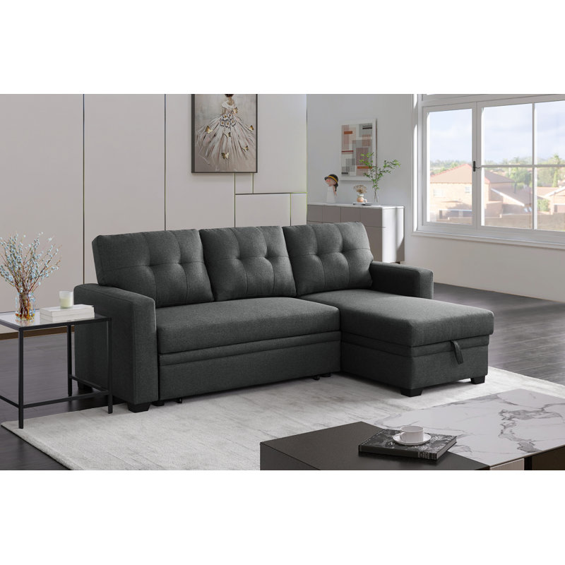 Upholstered L-Shaped Sectional Reversible, Dark Gray Cotton