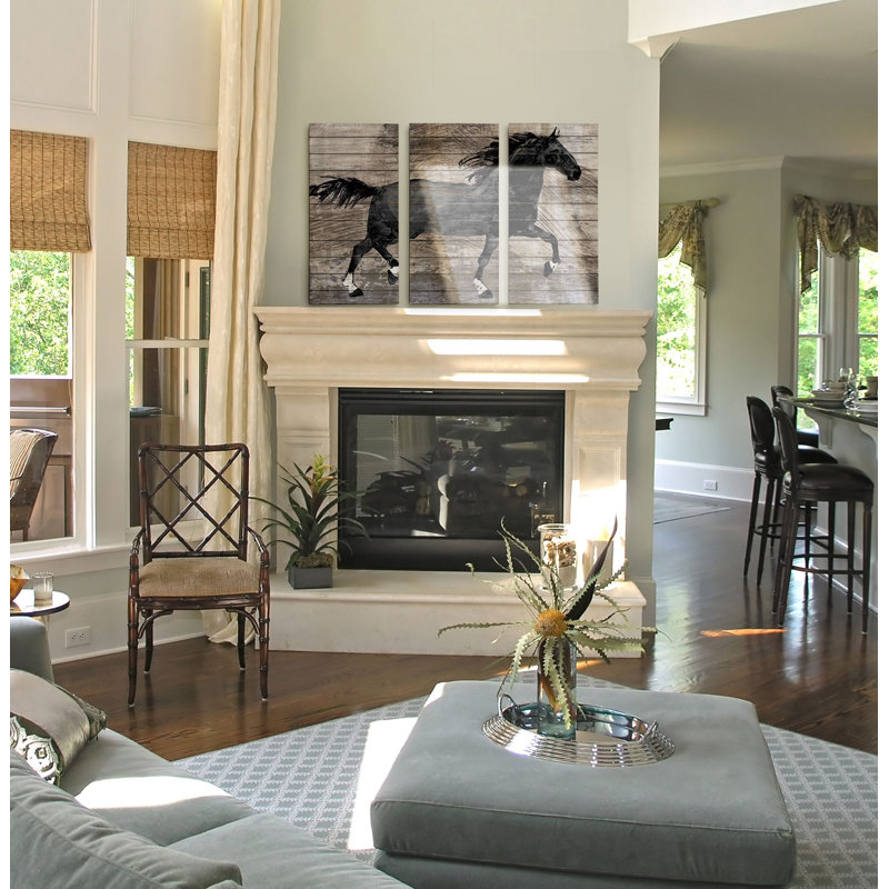 Une image multi-pièces barnwood cheval de qualité supérieure sur toile, H 24 po x l 36 po x P 1,5 po