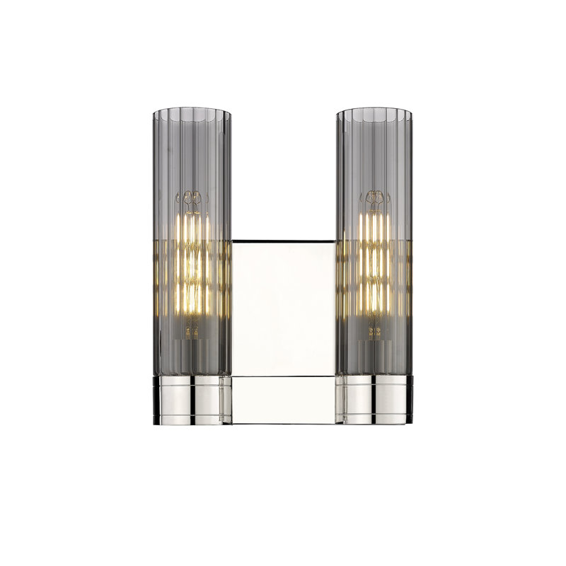 Applique murale 11 po 2 lumières Empire, H 12,63 po x l 10,5 po x P 5,5 po, Plaqué couleur fumée, Nickel poli