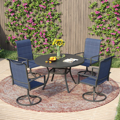 Outdoor Patio Dining Set with 4-person Round Dining Table and  Padded Swivel Chairs by Red Barrel Studio