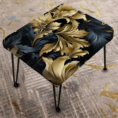 Dark Blue And Golden Gilded Damask Glamour II - Damask Rectangle Ottoman