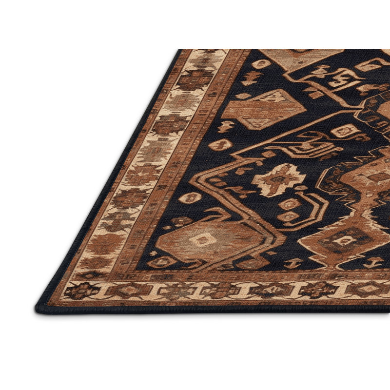 Tapis brun turc lavable à la machine, Rond 3 pi