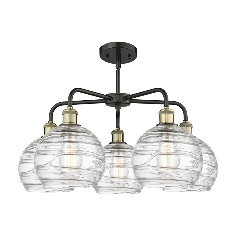 Lustre sphérique à 5 lumières en acier à intensité variable Essex, H 15,88 po x l 26 po x P 26 po, Noir/laiton antique