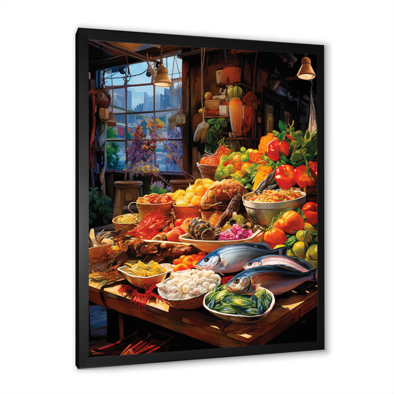 Alimentation, fruits de mer et marché - reproduction sur toile, Cadre photo noir, H 20 po x l 12 po x P 1 po
