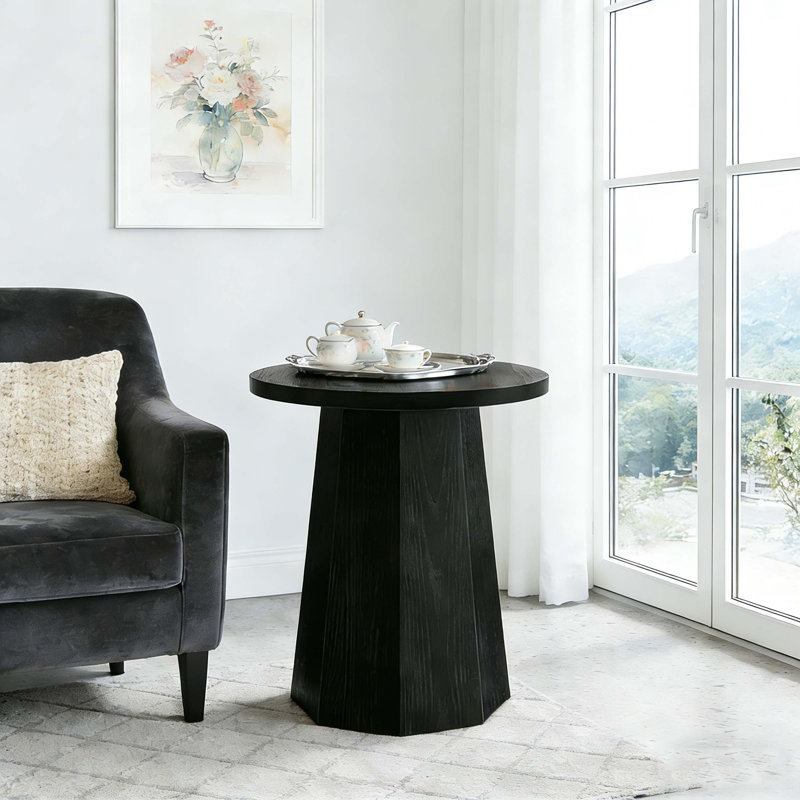 Table d'appoint en bois avec base octogonale, Noir