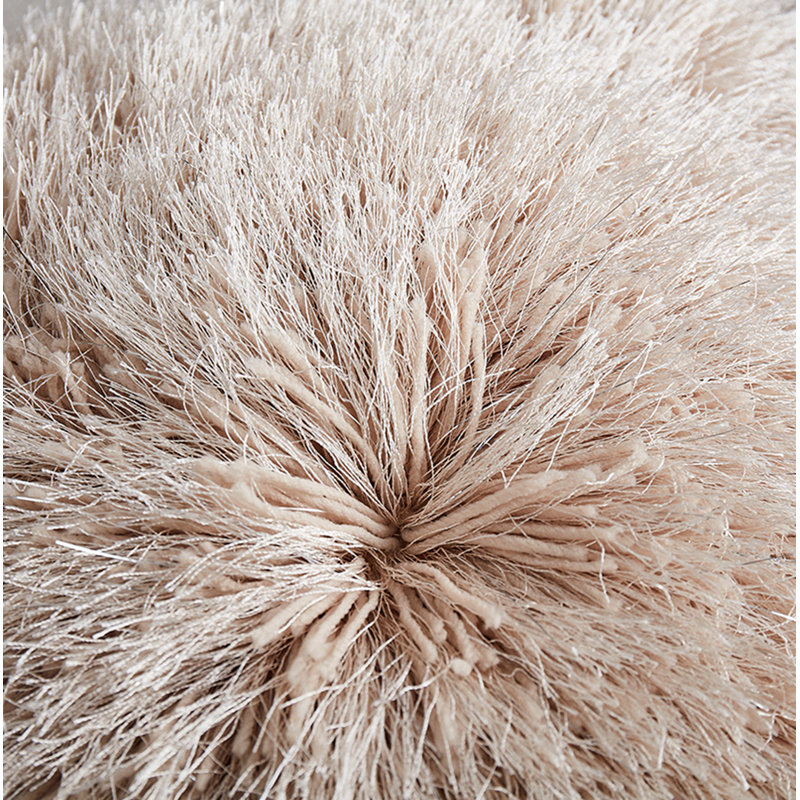 18" Beige Shaggy Hand Tufted Polyester Throw Pillow
