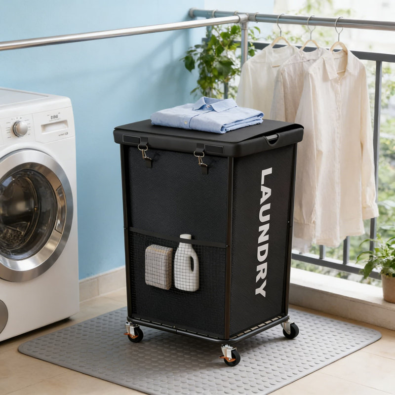 Large Rolling Laundry Hamper With Wheels And Removable Bag, 150L Capacity Laundry Basket With Metal Frame, Locking Wheels & Dust Cover For Bedroom, Bathroom, Or Laundry Room