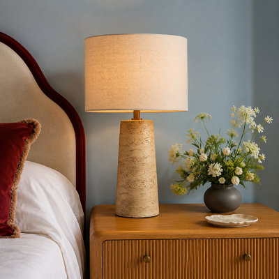 18.5" Travertine Table Lamp with Linen Shade