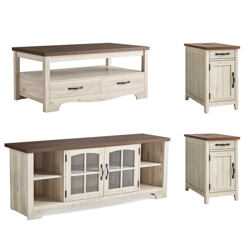 4-Piece Living Room Table Sets, White