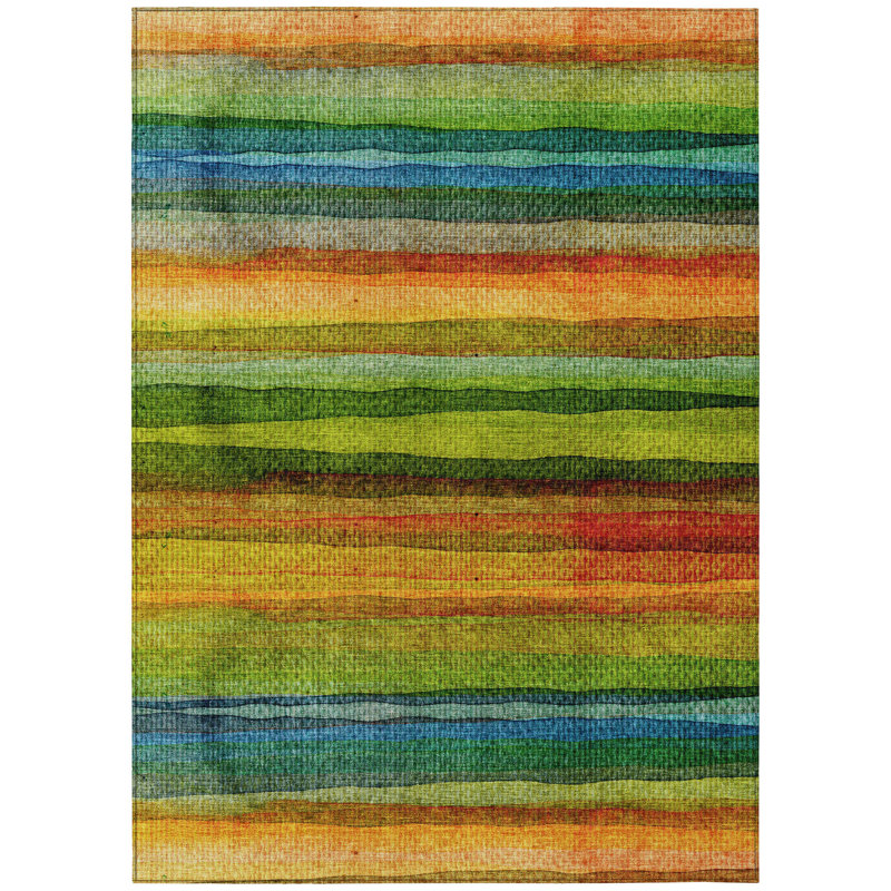 Tapis extérieur lavable à rayures bleu sarcelle et bleu 10 pi x 14 pi vert