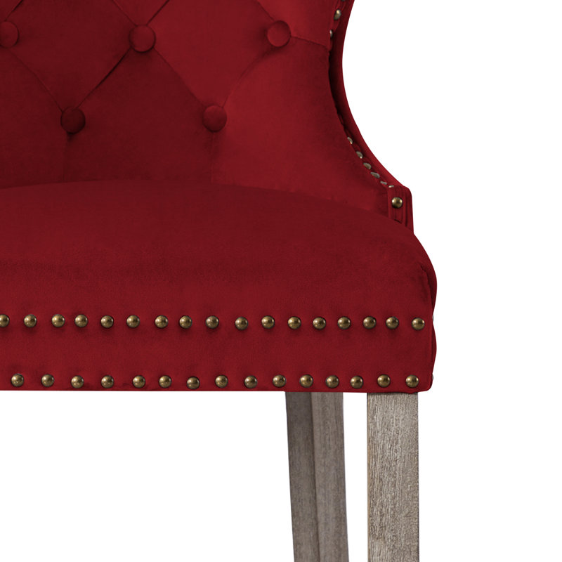 Tabouret de bar et de comptoir Kirsten, Tabouret de comptoir (siège d’une hauteur de 24, Rouge / cadre gris antique