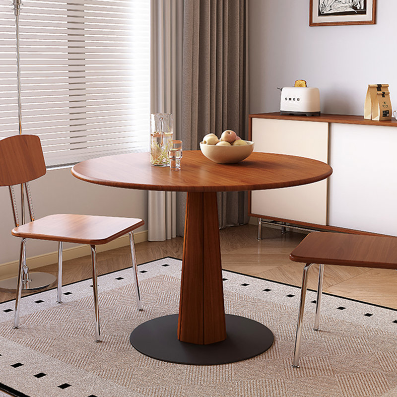 Table de salle à manger ronde en bois massif noyer et noir, H 29,53 po x L 39,37 po x l 39,37 po