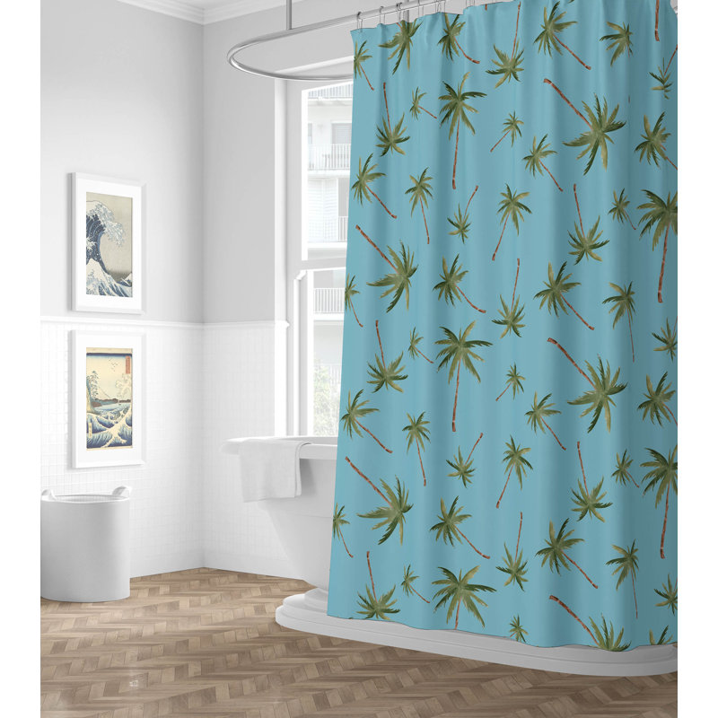 Summer Lemon Ultra-Thin Lightweight Shower Curtain, Turquoise/Green Floral