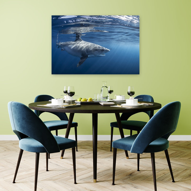 Impression d'art mural majestueux requin blanc contemporain, 32" H x 48" W