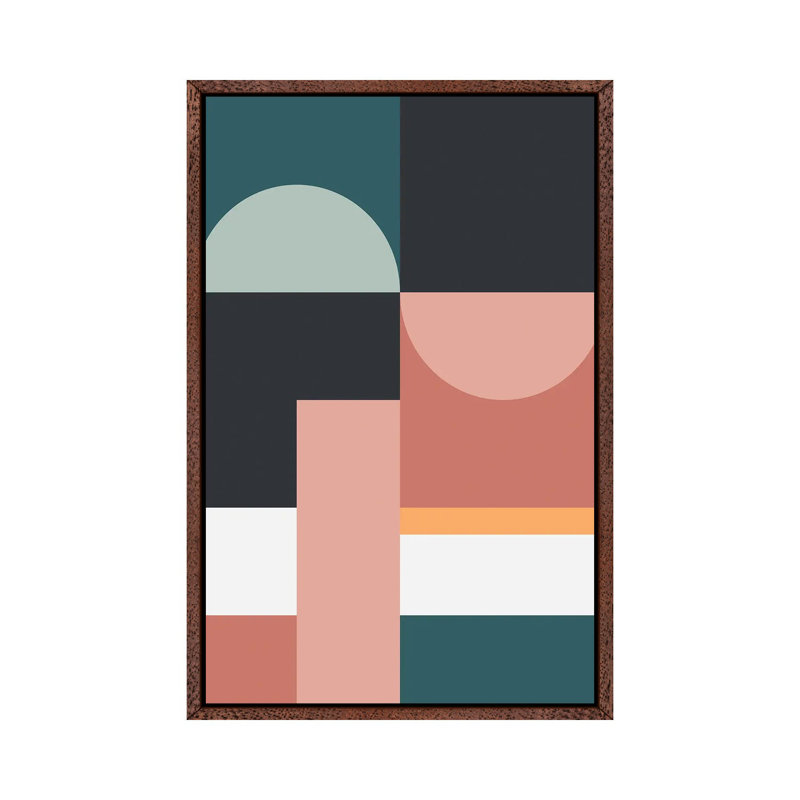 Abstract Geometric VII - Wrapped Canvas Print, 101.6 cm H x 66.04 cm W, Grey/White/Valencia, Brown Framed