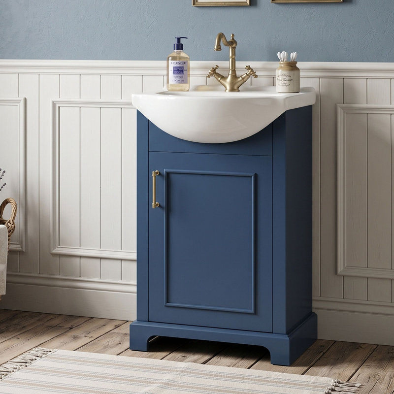Meuble-lavabo de salle de bain avec lavabo en céramique, Bleu