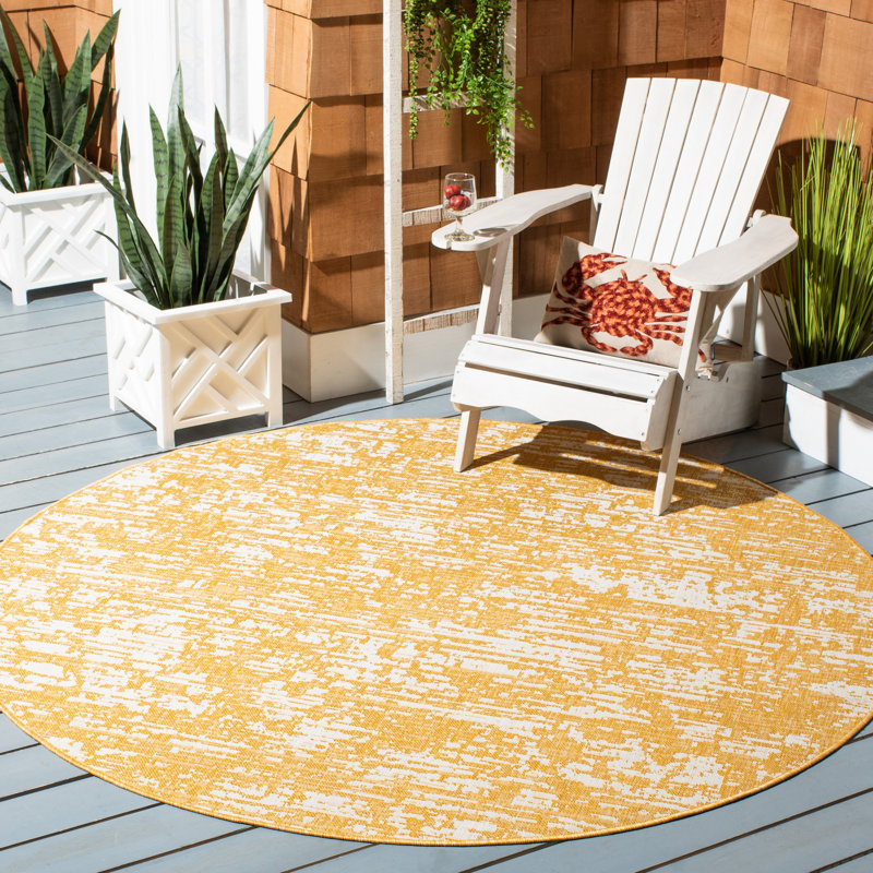 Tapis d'intérieur / extérieur à motif abstrait Mascorro, Rond 6 pi 7 po