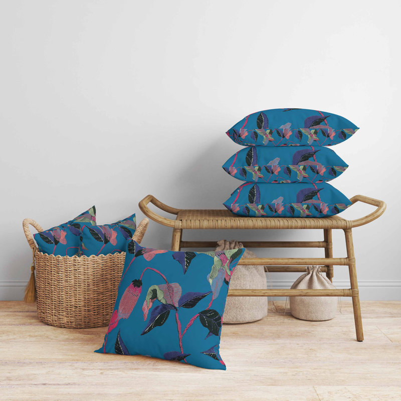 Coussin en suède Nature, Bleu / Rose, Carré 18 po